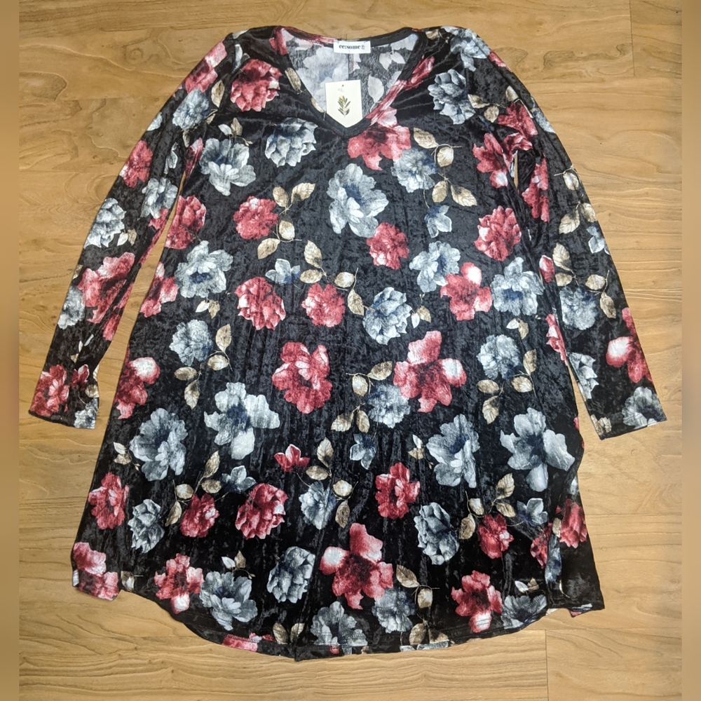 ee:some VELVET FLORAL POCKET DRESS size Small - Picture 3 of 4